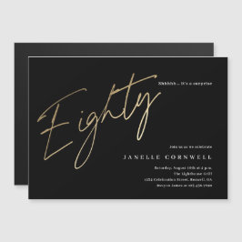 Invitación Magnética Cumpleaños 80 Minimalista Script Negro y Dorado