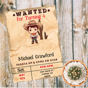 Invitación Magnética Cumpleaños buscado chico Country Western