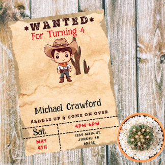 Invitación Magnética Cumpleaños buscado chico Country Western