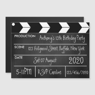 Invitación Magnética Cumpleaños con tema de película de Hollywood en pi