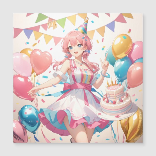 Invitación Magnética Cumpleaños de Anime (Anverso)