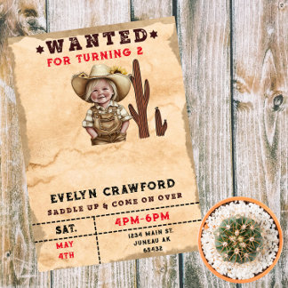 Invitación Magnética Cumpleaños de chica de cactus western country busc