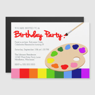 Invitación Magnética Cumpleaños de Fiesta de pintura infantil Rainbow