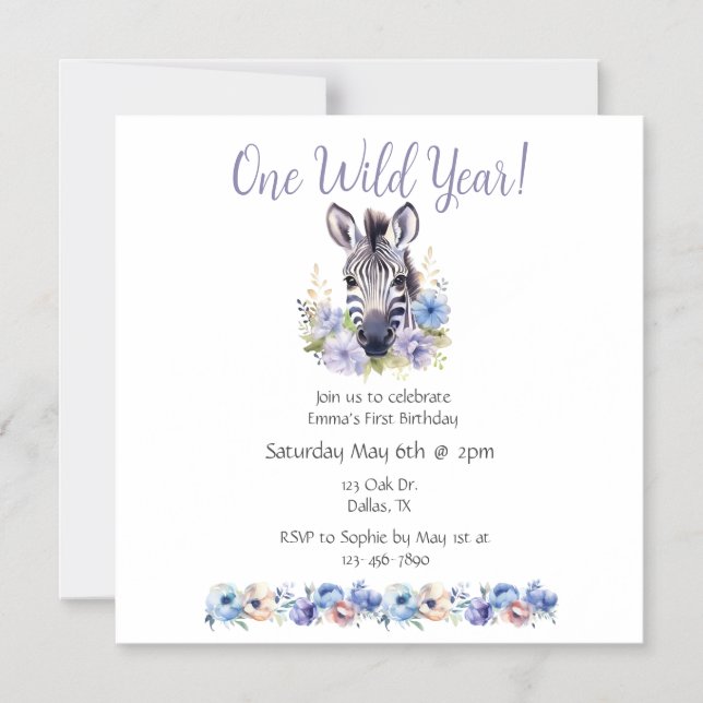 Invitación Magnética Cumpleaños de Floral Zebra (Anverso)