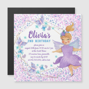 Invitación Magnética Cumpleaños de la Mariposa Mariposa Purple Fairy He