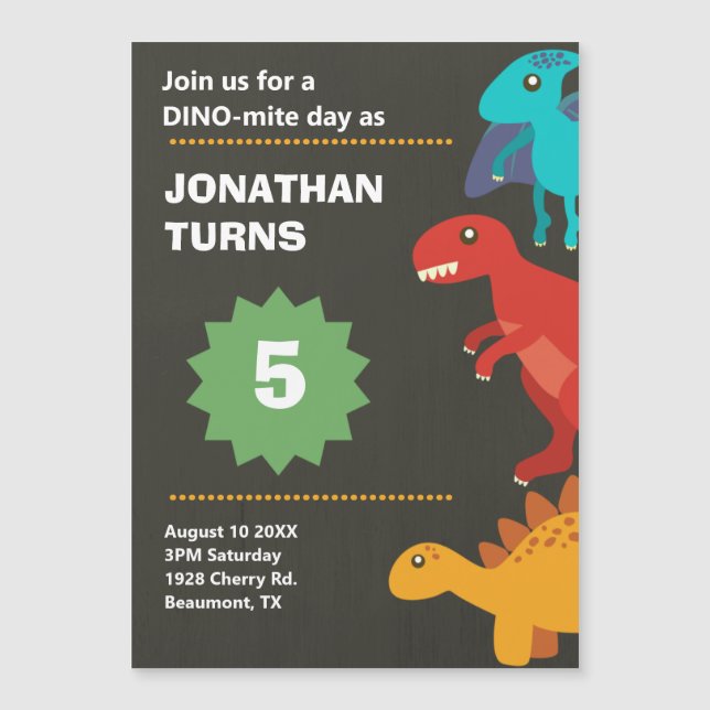Invitación Magnética Cumpleaños de los niños de los dinosaurios moderno (Anverso)