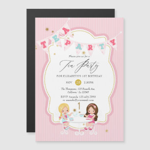 Invitación Magnética Cumpleaños de niña de 1 año con té y fiesta de col