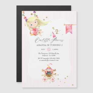 Invitación Magnética Cumpleaños de Princesa Niña Rosa y Dorado 2do Año