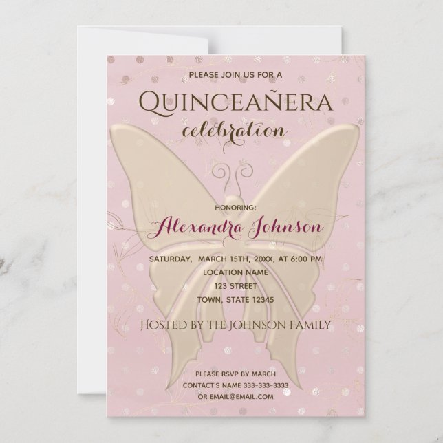 Invitación Magnética Cumpleaños de Rosa Gold Quinceanera (Anverso)