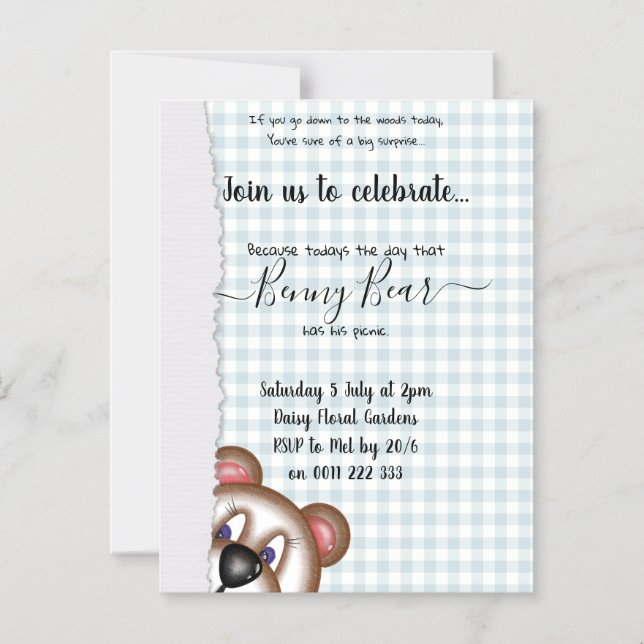 Invitación Magnética Cumpleaños del oso Teddy (Anverso)