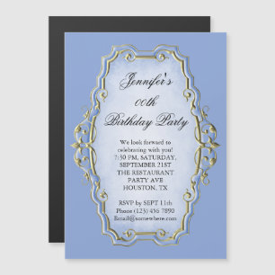 Invitación Magnética Cumpleaños Marco Antiguo Azul y Diamantes Hermoso