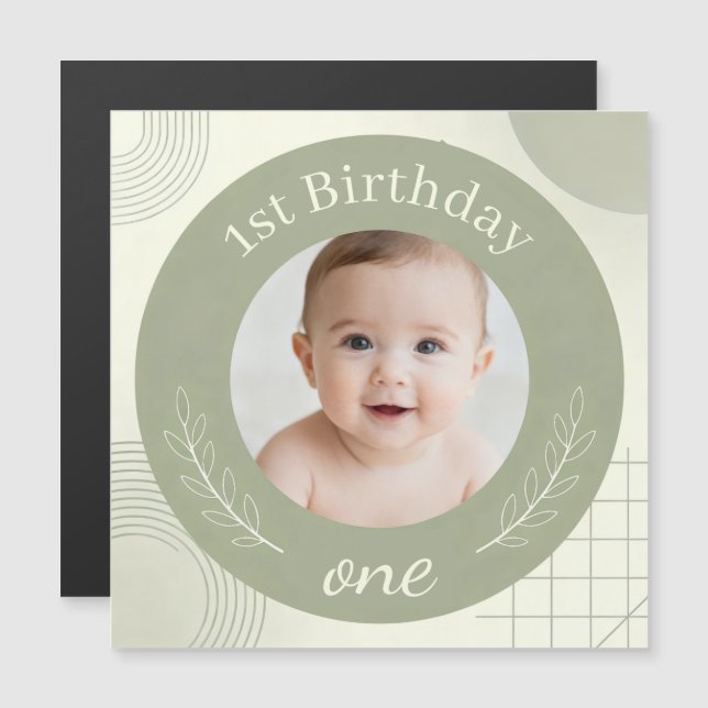 Invitación Magnética Custom Photo 1st Birthday - Personalized Magnetic  (Anverso/Reverso)