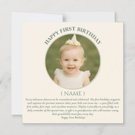 Invitación Magnética Custom Photo First Birthday Sage Green Thin Magnet