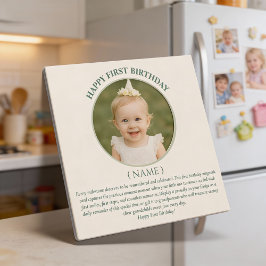 Invitación Magnética Custom Photo First Birthday Sage Green Thin Magnet