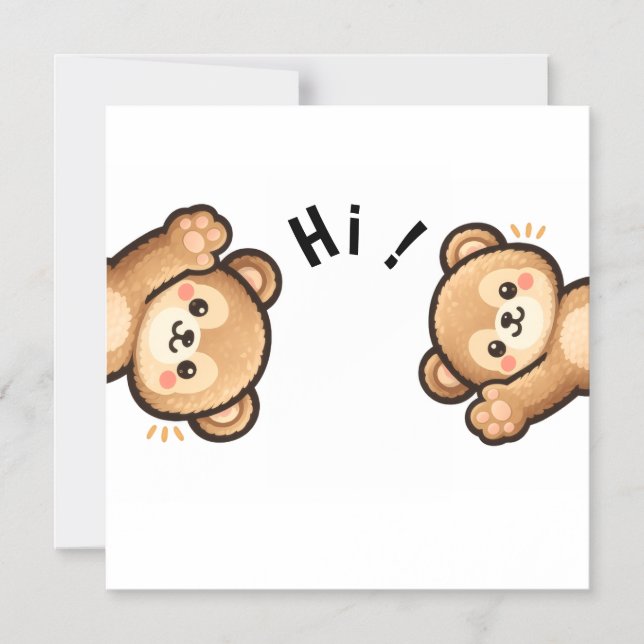 Invitación Magnética Cute Bear Hi Magnet | Kawaii Magnetic Card (Anverso)
