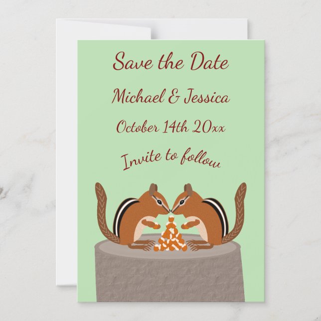 Invitación Magnética Cute Chipmunks Fall Wedding Guardar la fecha (Anverso)