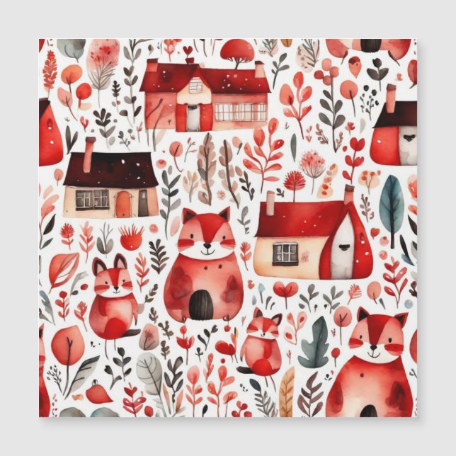 Invitación Magnética Cute cottage core campo rojo Marco Magnético (Anverso)