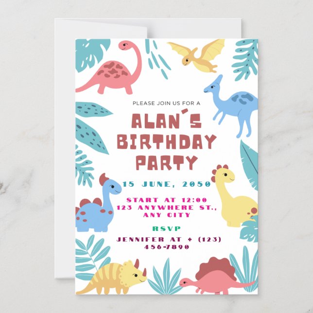 Invitación Magnética Cute Dinosaur Birthday Invitation (Anverso)