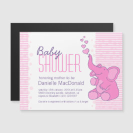 Invitación Magnética Cute Elefante bonito de bebé rayas rosas