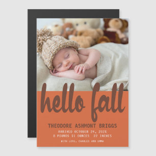 Invitación Magnética Cute Hello Fall Otoño Nacimiento del Bebé Foto