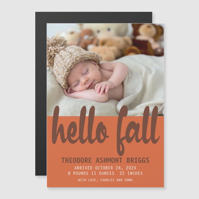 Invitación Magnética Cute Hello Fall Otoño Nacimiento del Bebé Foto (Anverso/Reverso)