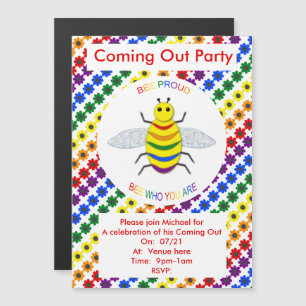 Invitación Magnética Cute LGBT Orgullosa Abeja Arcoíris y Flores Salen