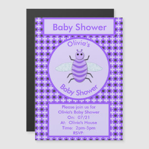 Invitación Magnética Cute Purple Baby Bee Sexo Neutral Baby Shower
