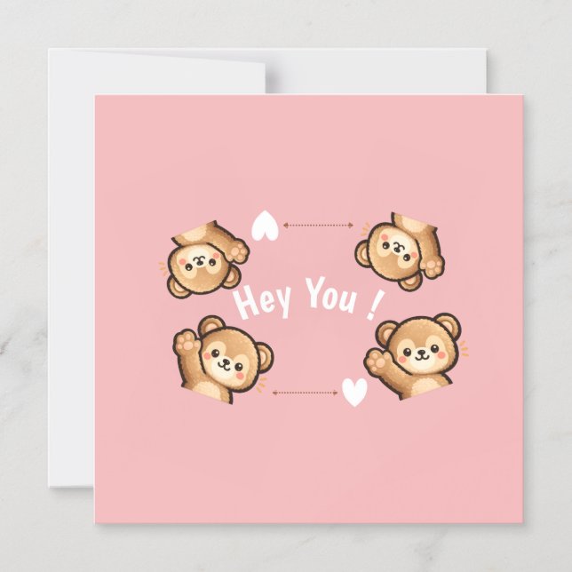 Invitación Magnética Cute Teddy Bear Magnetic Card – Hey You  (Anverso)