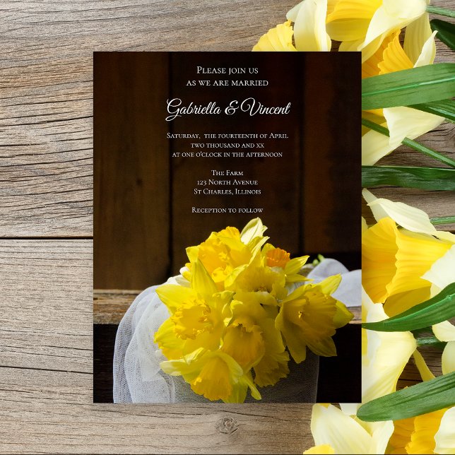 Invitación Magnética Daffodils rústicos y bodas rurales de madera de gr (Subido por el creador)