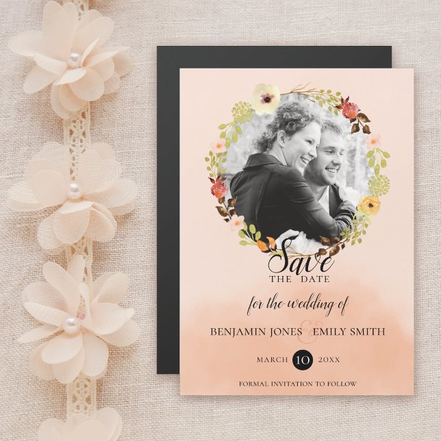 Invitación Magnética Dainty Floral Wreath Photo Save the Date (Subido por el creador)