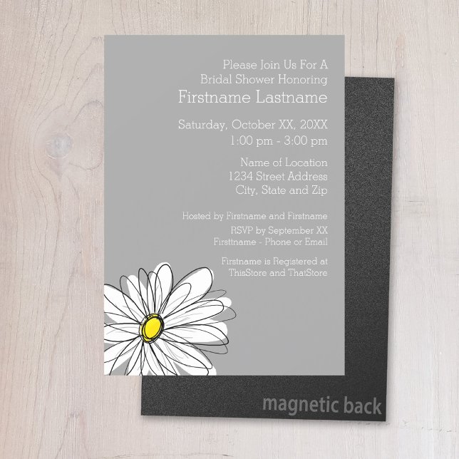 Invitación Magnética Daisy de moda con gris y amarillo (Birthday invitation magnet)