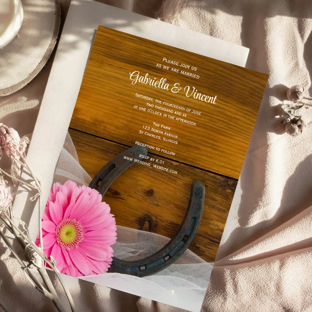 Invitación Magnética Daisy rosa y Boda occidental del país hispano-herr (Subido por el creador)