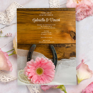 Invitación Magnética Daisy rosa y Boda occidental herradura