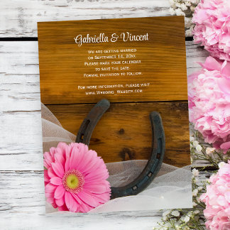 Invitación Magnética Daisy rosado y boda herradura salven la fecha