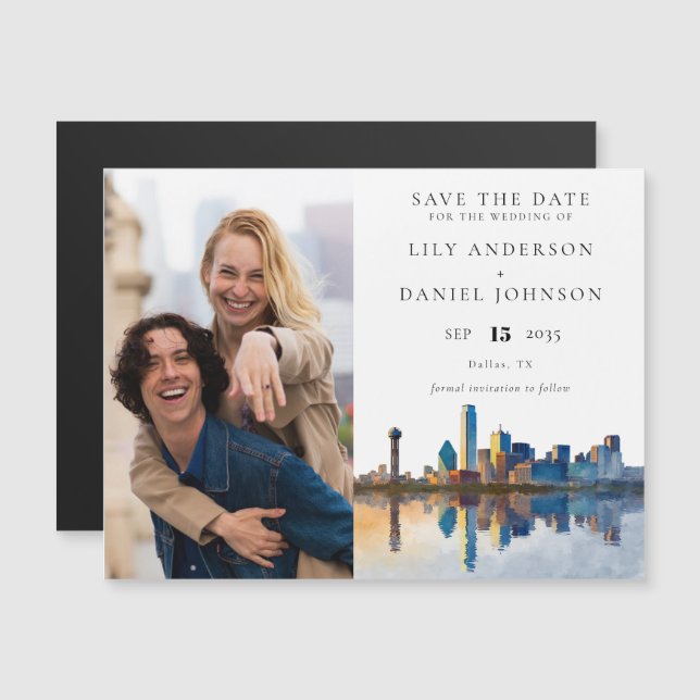 Invitación Magnética Dallas Photo Wedding Save The Date (Anverso/Reverso)