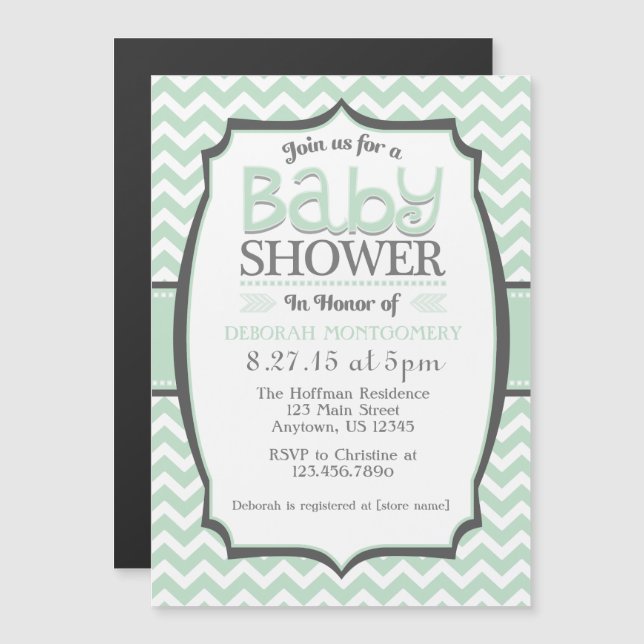 Invitación magnética de Baby Shower de Mint Green  (Anverso/Reverso)