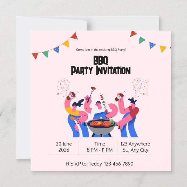 Invitación Magnética de Fiesta BBQ Azul Beige (Anverso)