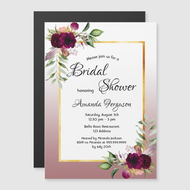 Invitación magnética de la ducha de novia rosa de  (Anverso/Reverso)