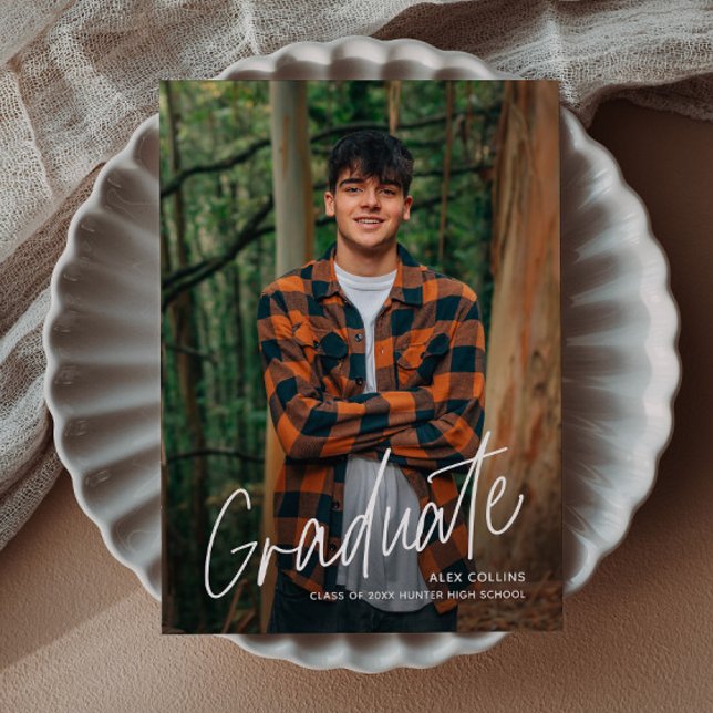 Invitación magnética de la graduación fotográfica  (Handwritten Photo Graduation Magnetic Announcement Card.)