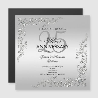 Invitación Magnética Decoración de Plata con Estilo para 25º Aniversari