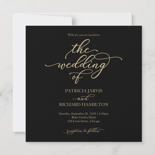 Invitación magnética del Boda negro de Moda simple (Anverso)