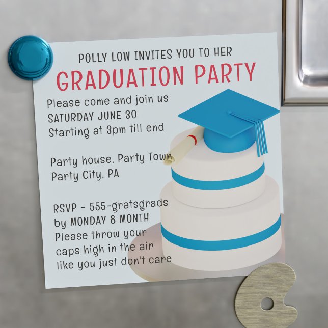 Invitación magnética del partido de graduación de  (Throw your caps in the air and add your party details to this magnetic Graduation Party invitation)