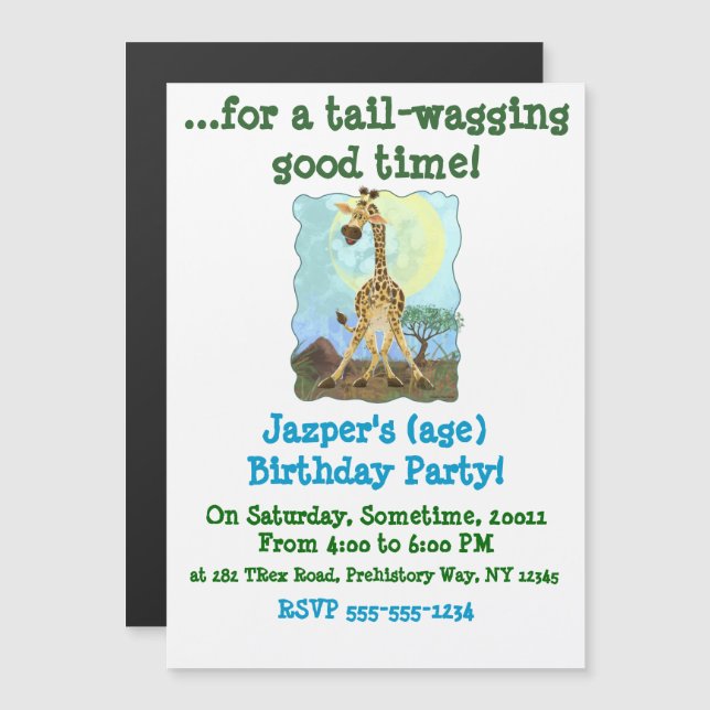 Invitación Magnética Desfile de Animales Jirafa (Anverso/Reverso)