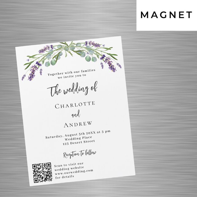 Invitación Magnética Detalles del código QR violeta Lavender boda de lu (Subido por el creador)