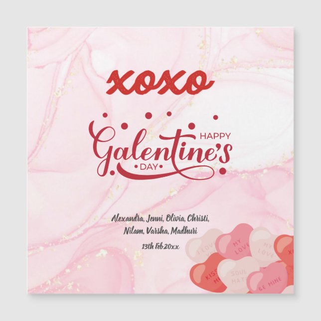 Invitación Magnética Día de Galentine, Purpurina de Mármol rosa de XOXO (Anverso)