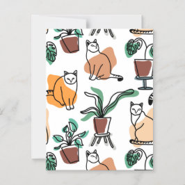 Invitación Magnética Dibujo en línea de gatos y flores