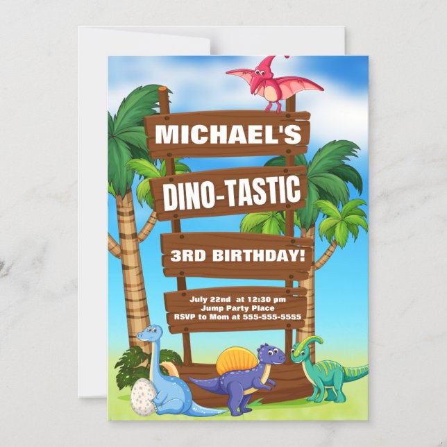 Invitación Magnética Dino Adventure Birthday Extravaganza - ¡Diversión! (Anverso)