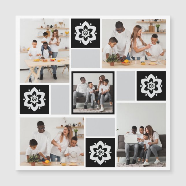 Invitación Magnética Diseña tu propio collage floral de 5 fotos (Anverso)