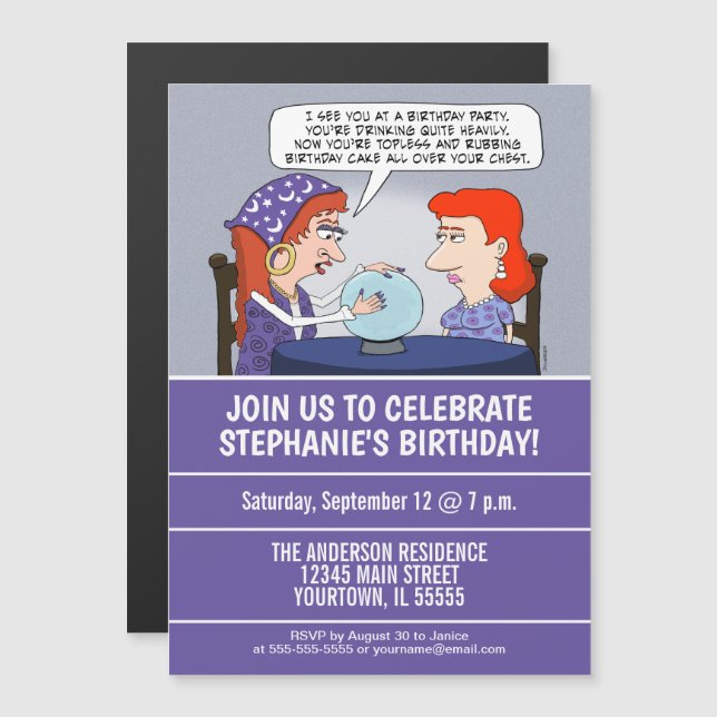 Invitación Magnética Divertida fiesta de cumpleaños de Fortune Teller (Anverso/Reverso)