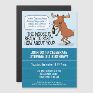 Invitación Magnética Divertida fiesta de cumpleaños de Moose Dancing Bo